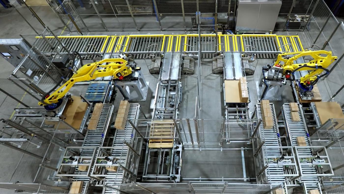 Double palletizer cepal line Barry Callebaut